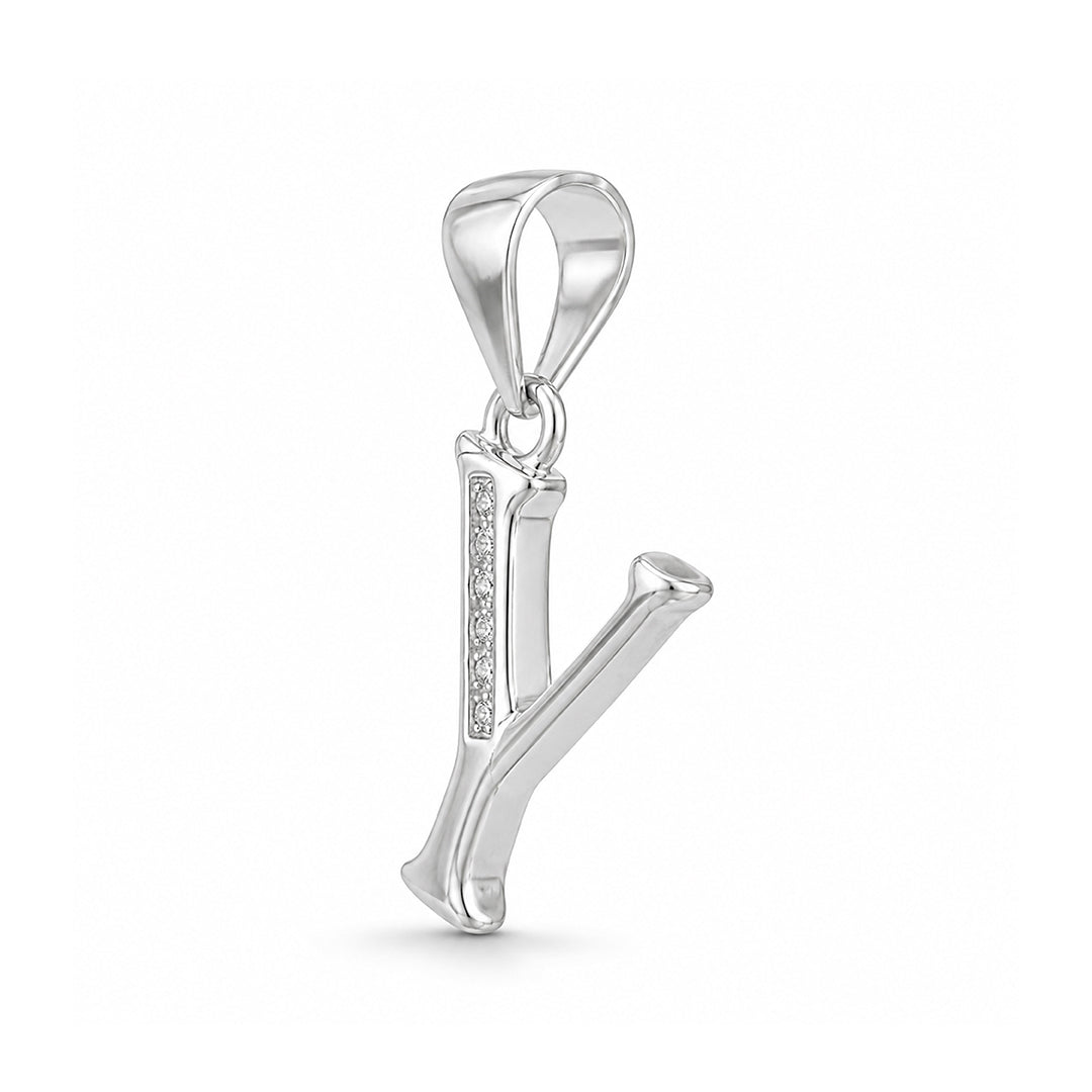 Silver Letter Y Initial CZ Pendant