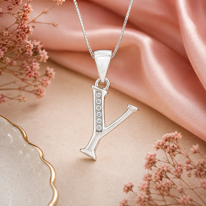 Silver Letter Y Initial CZ Pendant