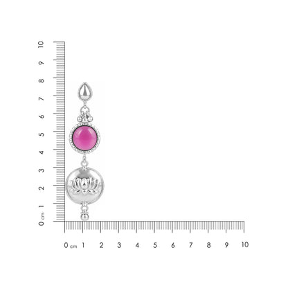Silver Lotus Motif Pink Drop Earrings