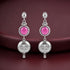 Silver Lotus Motif Pink Drop Earrings