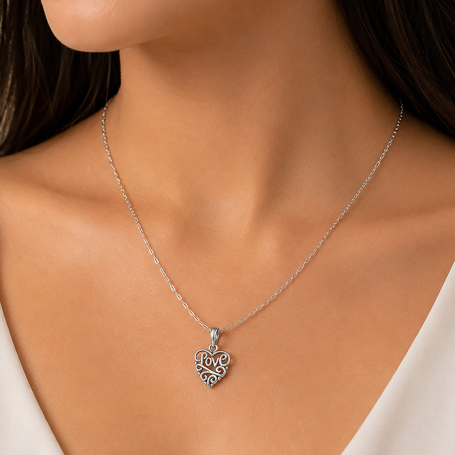Silver Love Heart Chain Pendant
