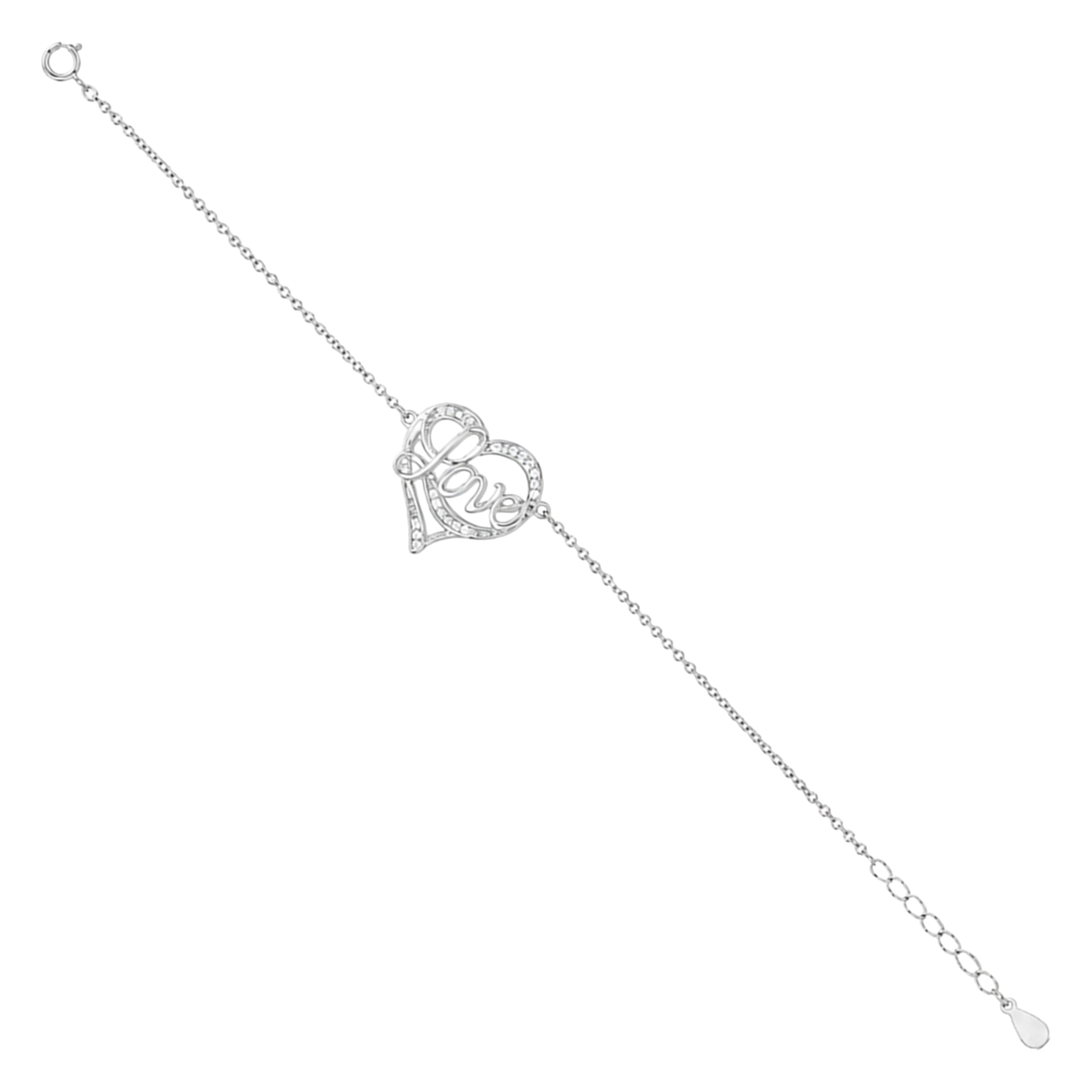 Silver Love Heart Crystal Chain Bracelet