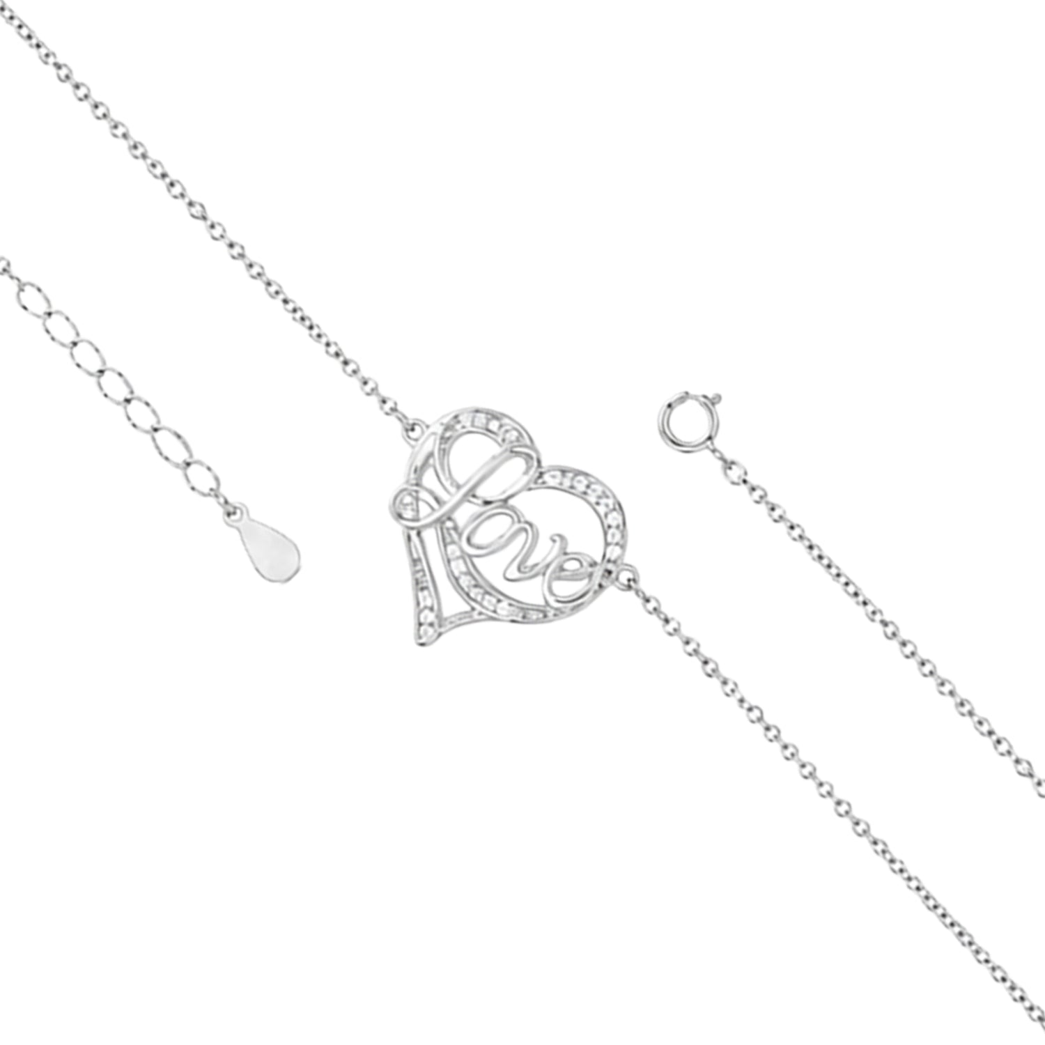 Silver Love Heart Crystal Chain Bracelet