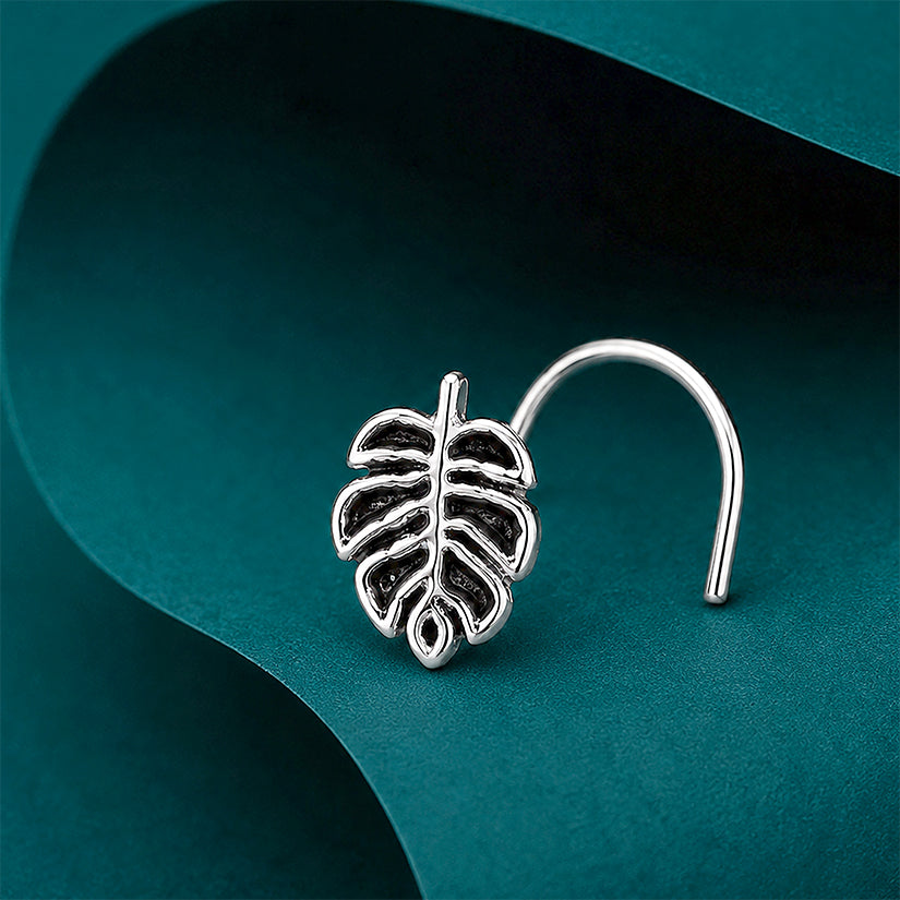 Silver Monstera Lleaf Nose Pin