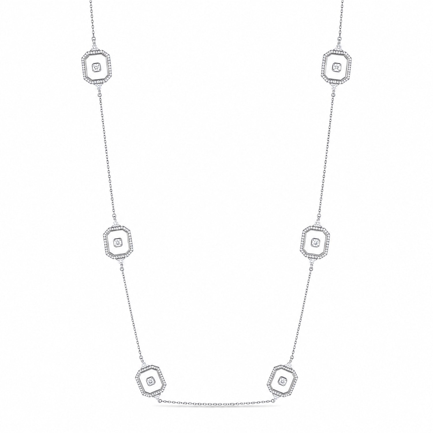 Silver Multi-Station Bezel Necklace