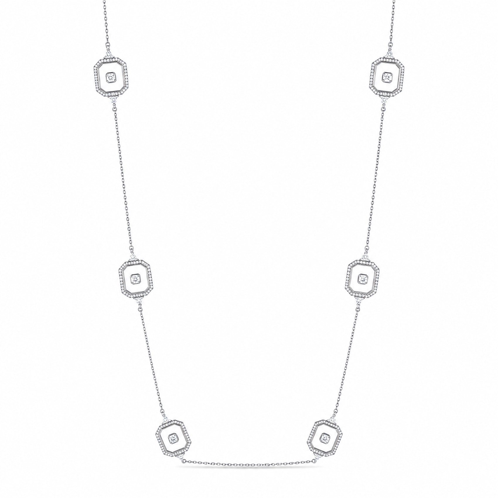 Silver Multi-Station Bezel Necklace