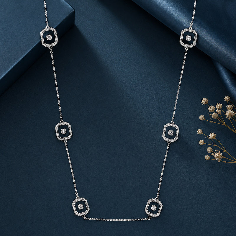 Silver Multi-Station Bezel Necklace