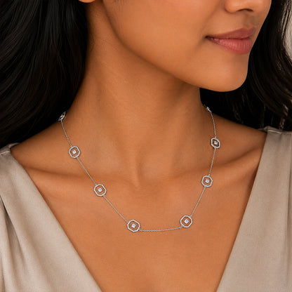 Silver Multi-Station Bezel Necklace