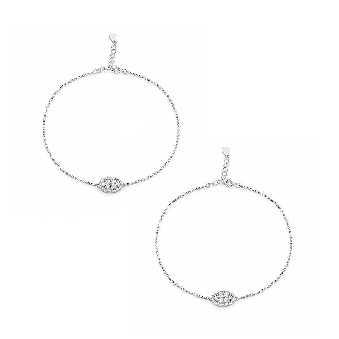 Silver Oval Crystal Anklets