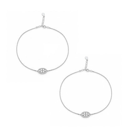 Silver Oval Crystal Anklets