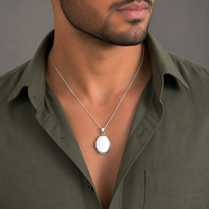 Silver Oval Photo Locket Rakhi Pendant