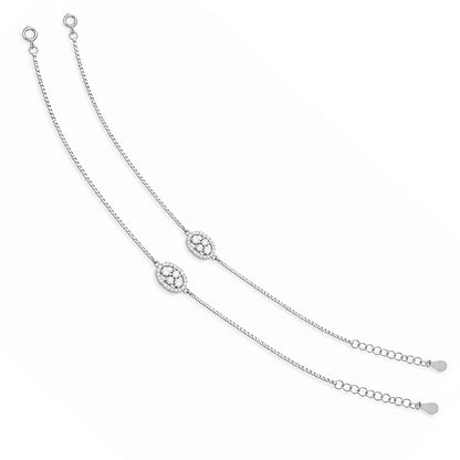 Silver Oval Crystal Anklets