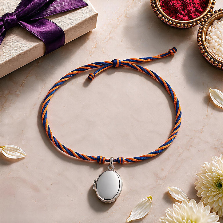 Silver Oval Photo Locket Rakhi Pendant