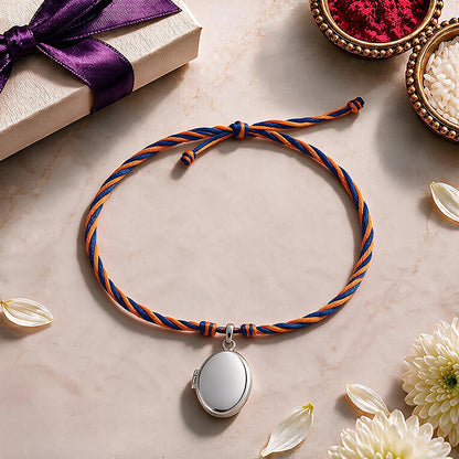 Silver Oval Photo Locket Rakhi Pendant