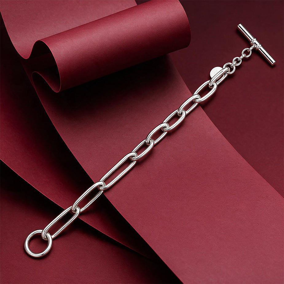 Silver Paperclip Link Toggle Bracelet