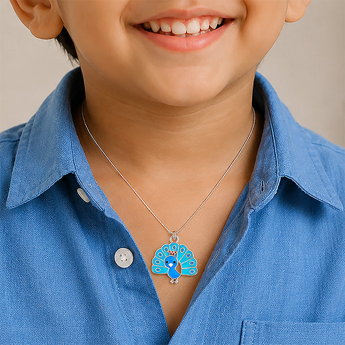 Silver PeacockKids Rakhi Pendant