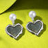 Silver Pearl Black Heart Dangle Earrings