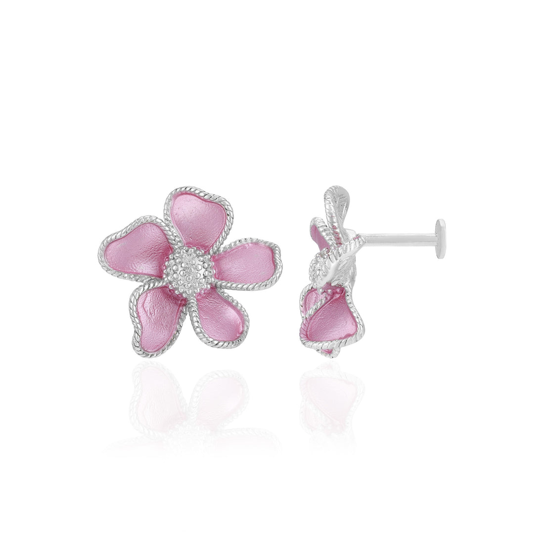 Sterling Silver Peony Pink Petal 925 Rhodium Plated Earrings For Women 