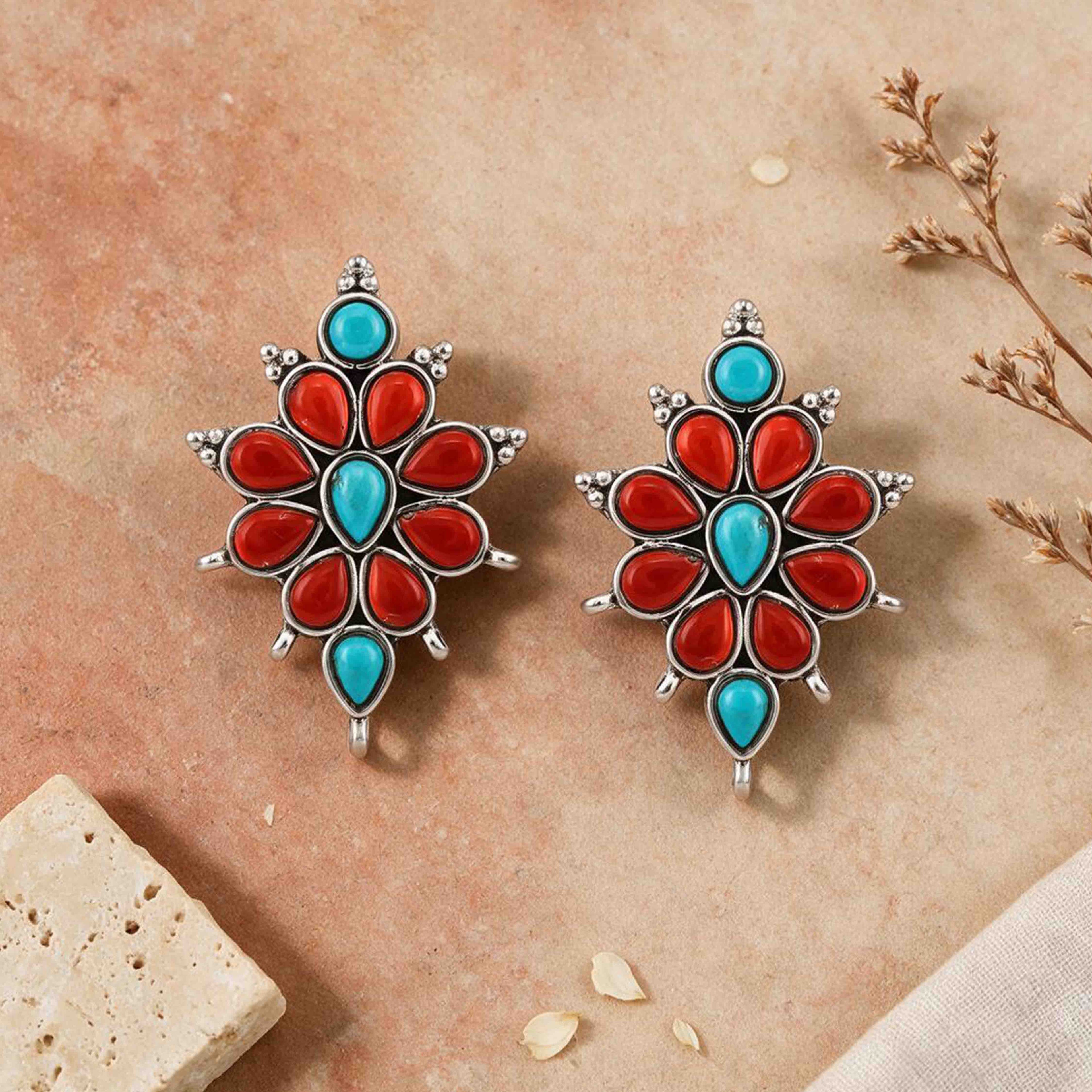 Silver Plated Blue coral stud earrings