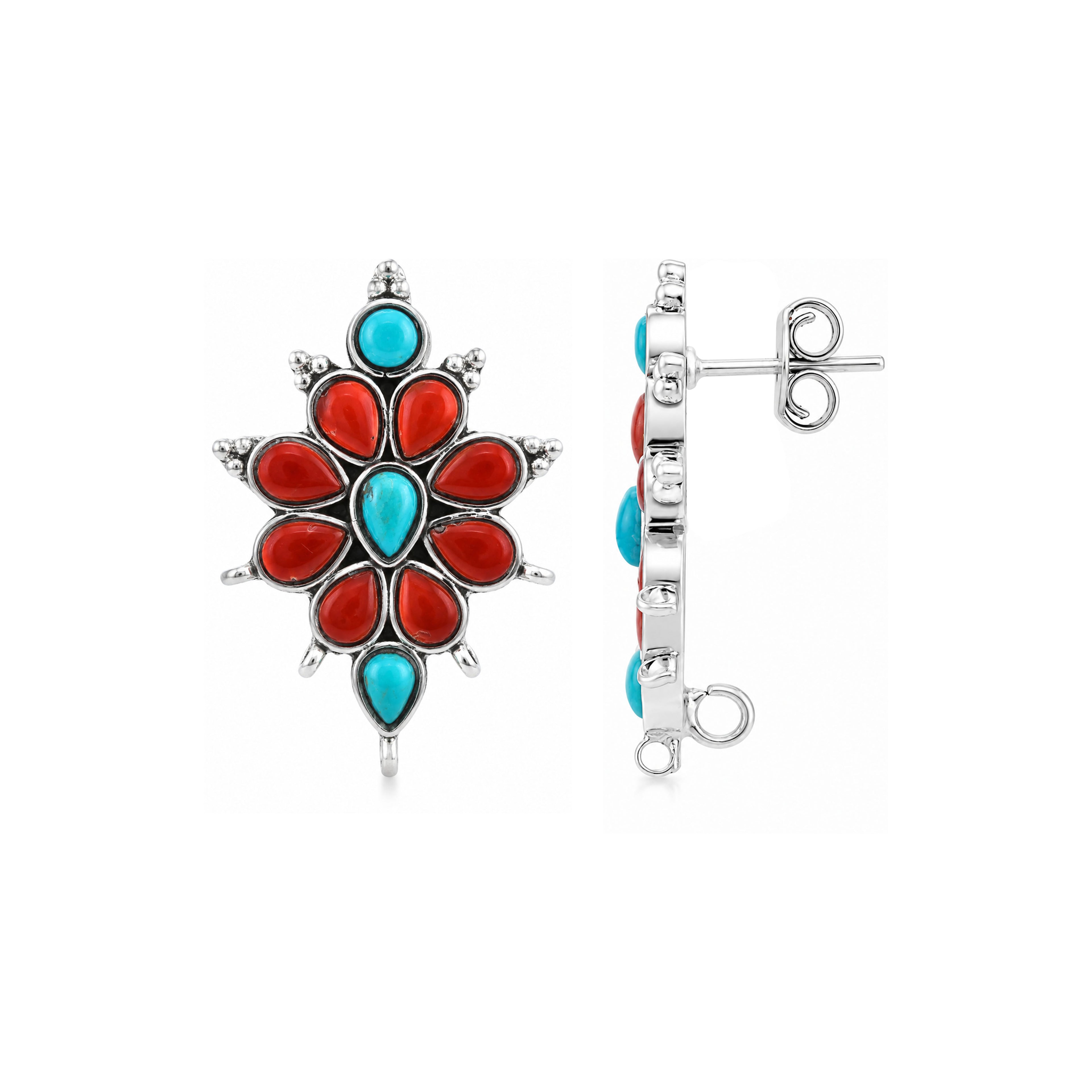 Silver Plated Blue coral stud earrings