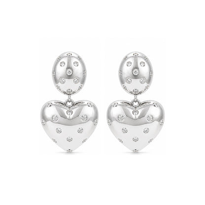 Silver Polka Dot CZ Heart Drop Earrings