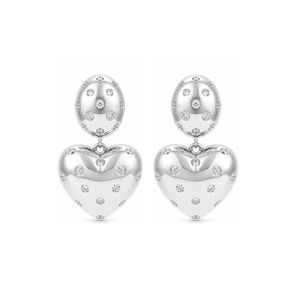 Silver Polka Dot Crystal Heart Drop Earrings