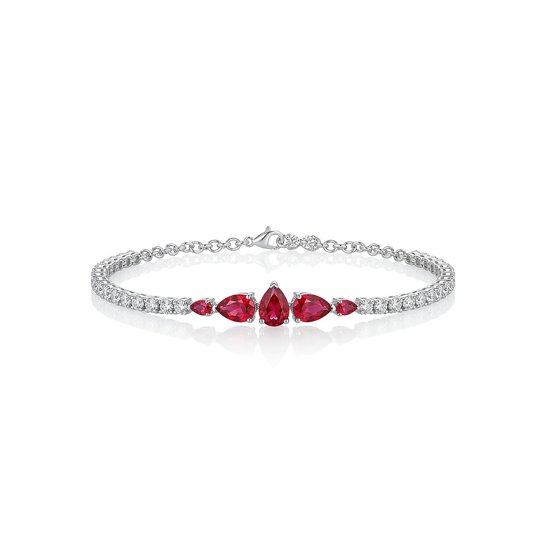 Silver Radiant Red Trinket Gemstone Bracelet