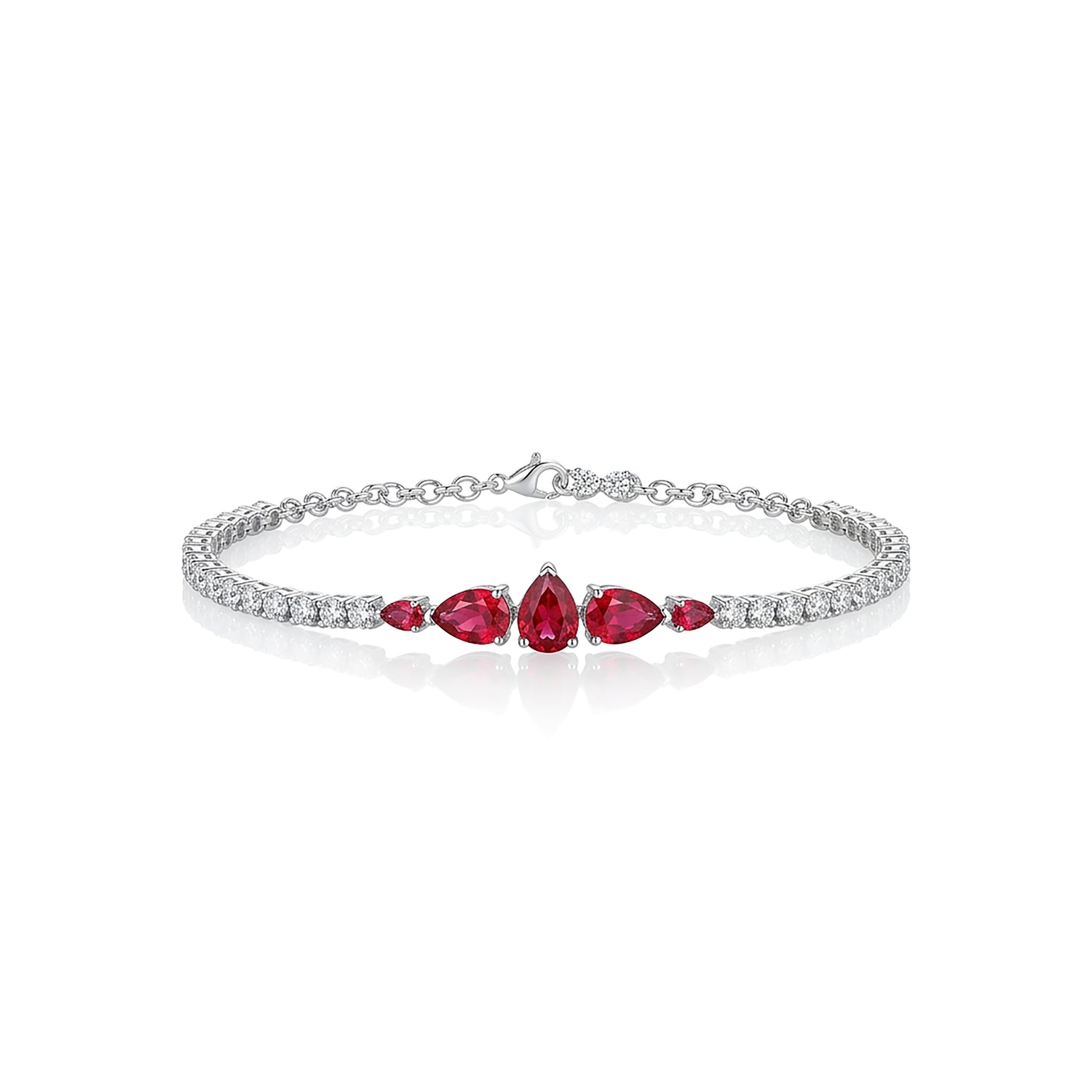  Silver Radiant Red Trinket Gemstone Bracelet
