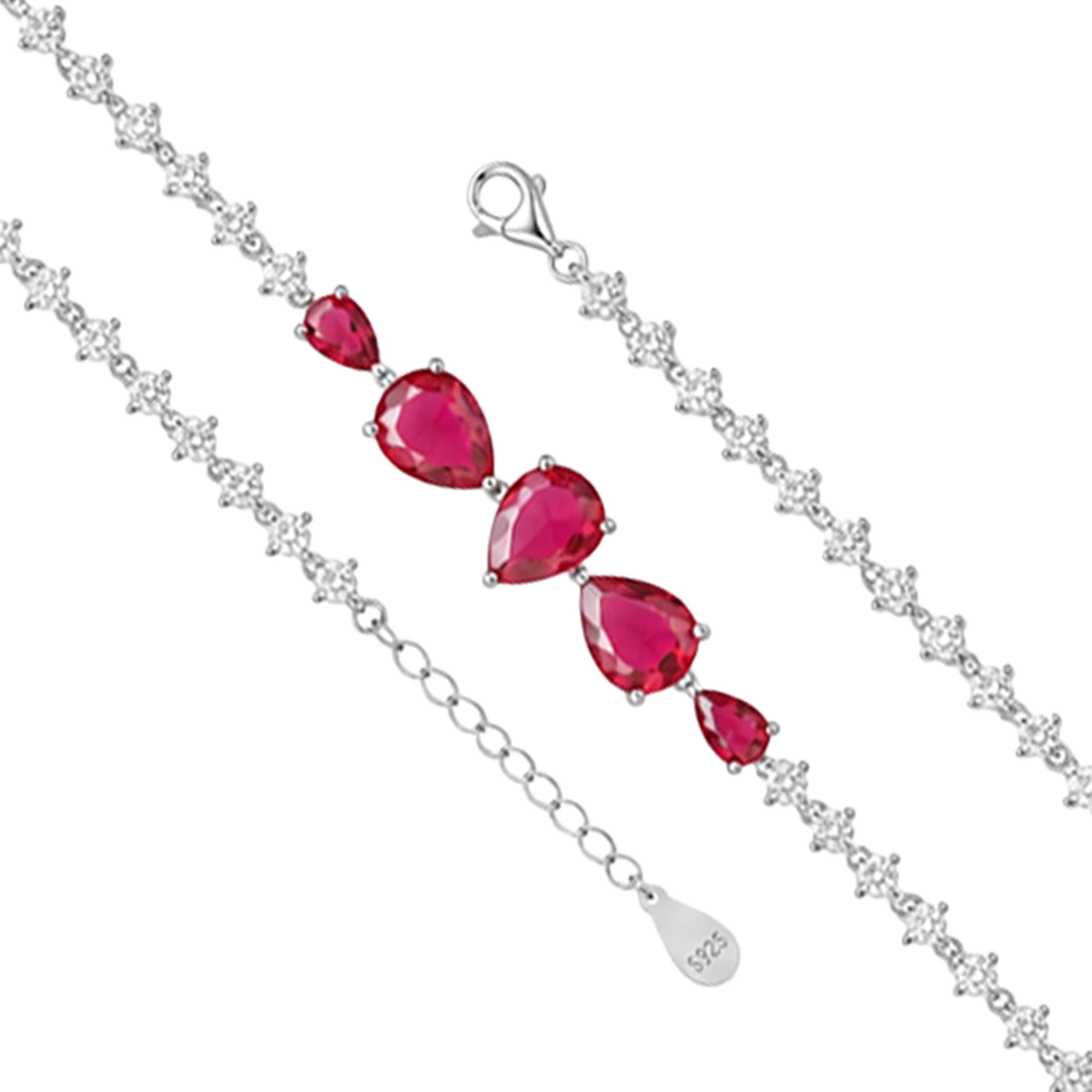  Silver Radiant Red Trinket Gemstone Bracelet