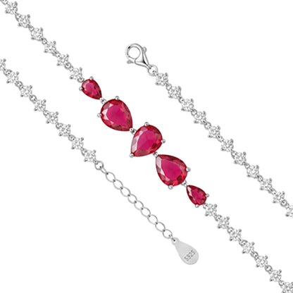  Silver Radiant Red Trinket Gemstone Bracelet