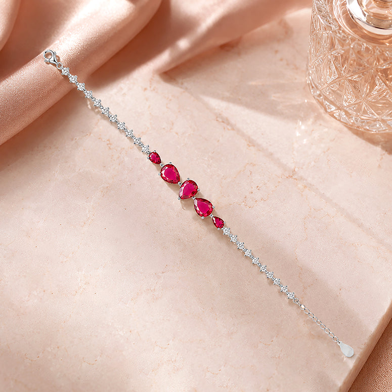  Silver Radiant Red Trinket Gemstone Bracelet
