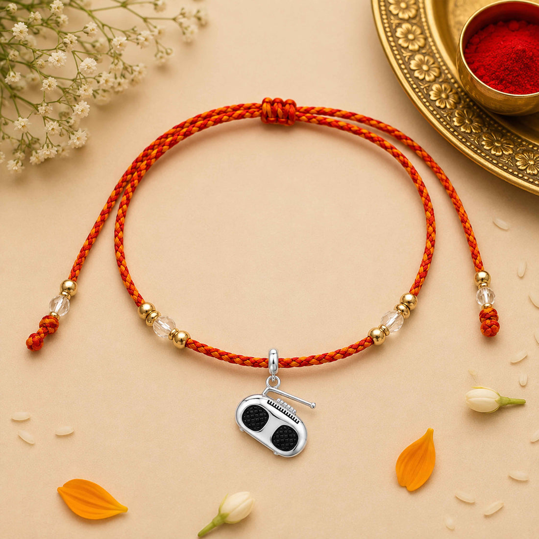 Silver Radio Boombox Kids Rakhi Pendant