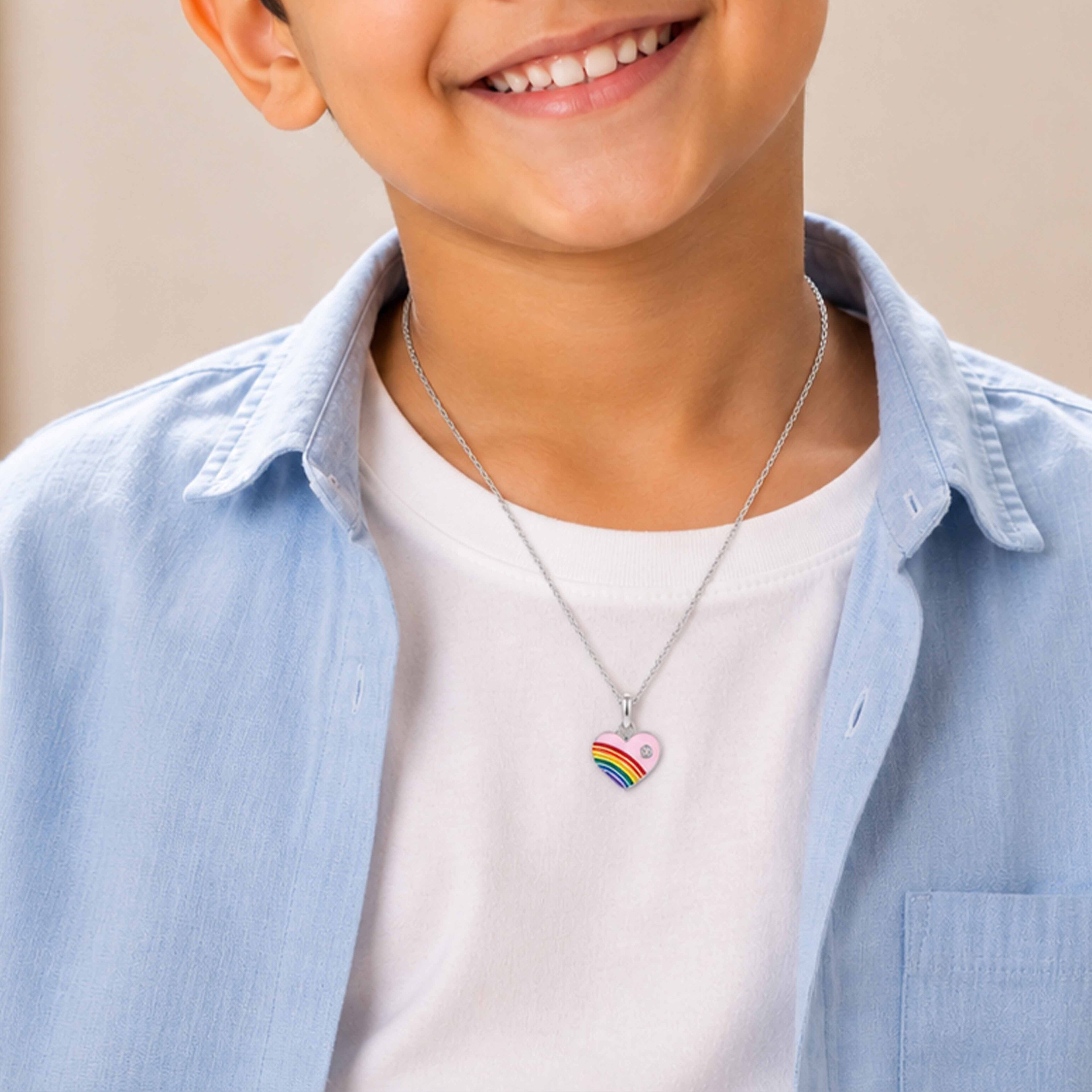 Silver Rainbow Heart Kids Rakhi Pendant