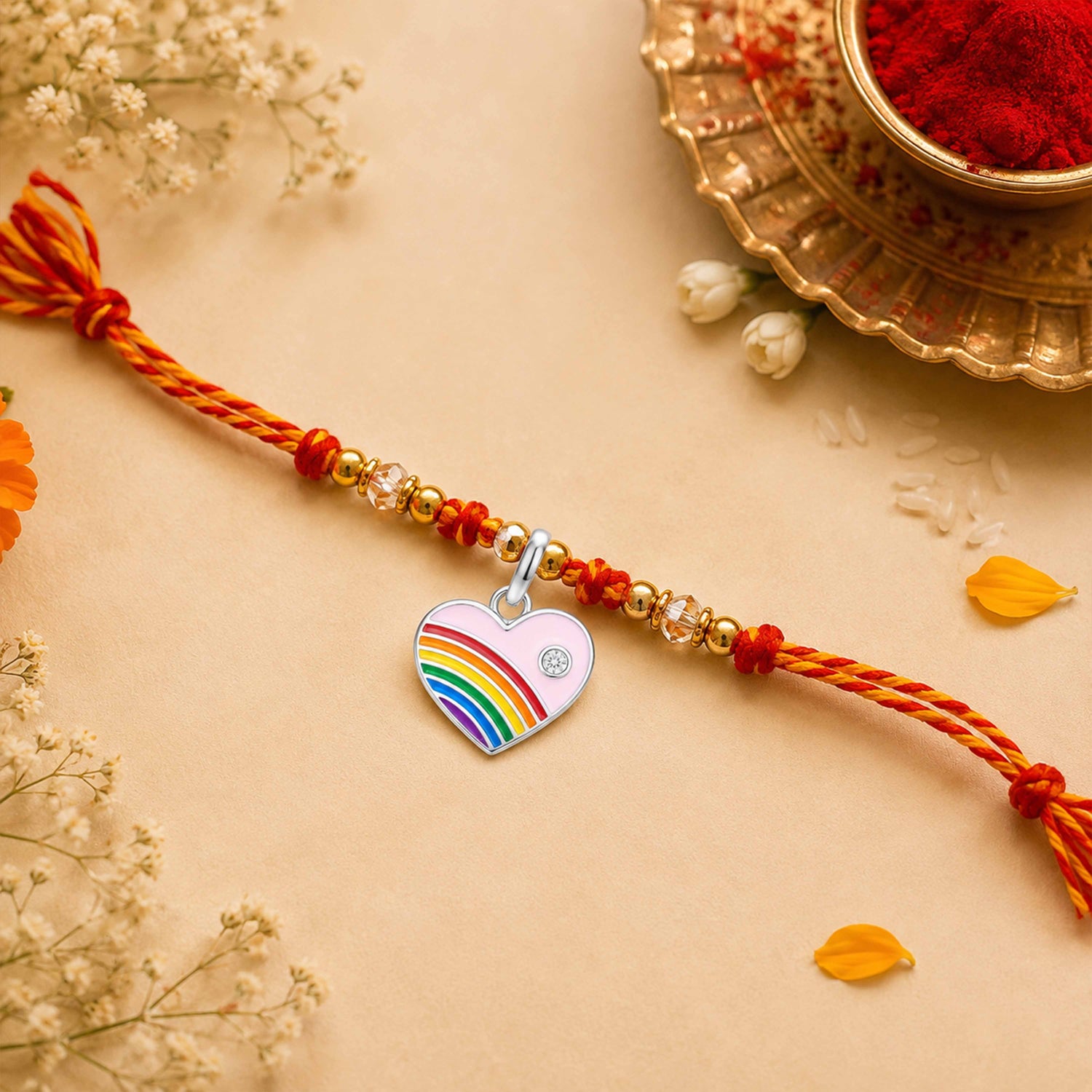 Silver Rainbow Heart Kids Rakhi Pendant