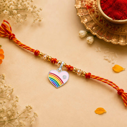 Silver Rainbow Heart Kids Rakhi Pendant