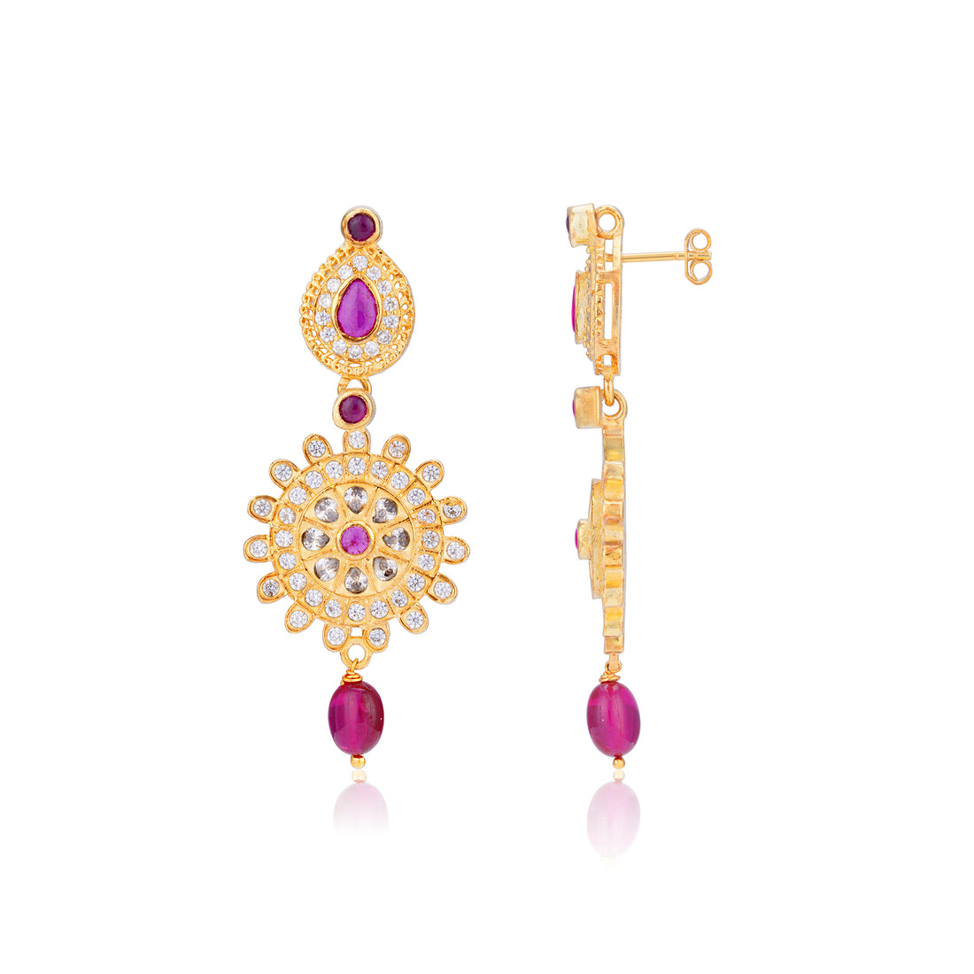 925 Sterling Silver Regal Ruby Sunburst Dangler Earrings for Women
