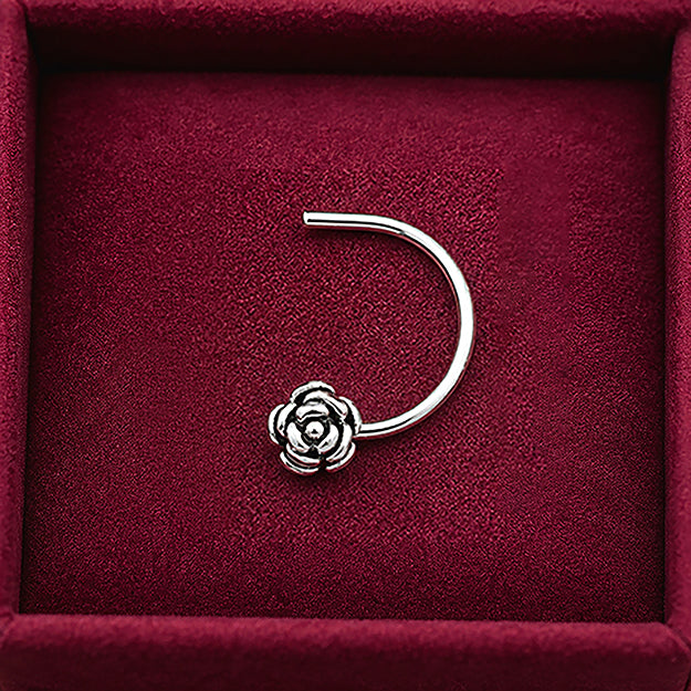 Silver Rose Corkscrew NosePin