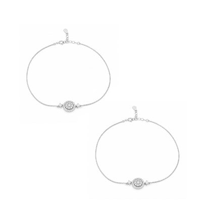 Silver Round Floral Crystal Anklets