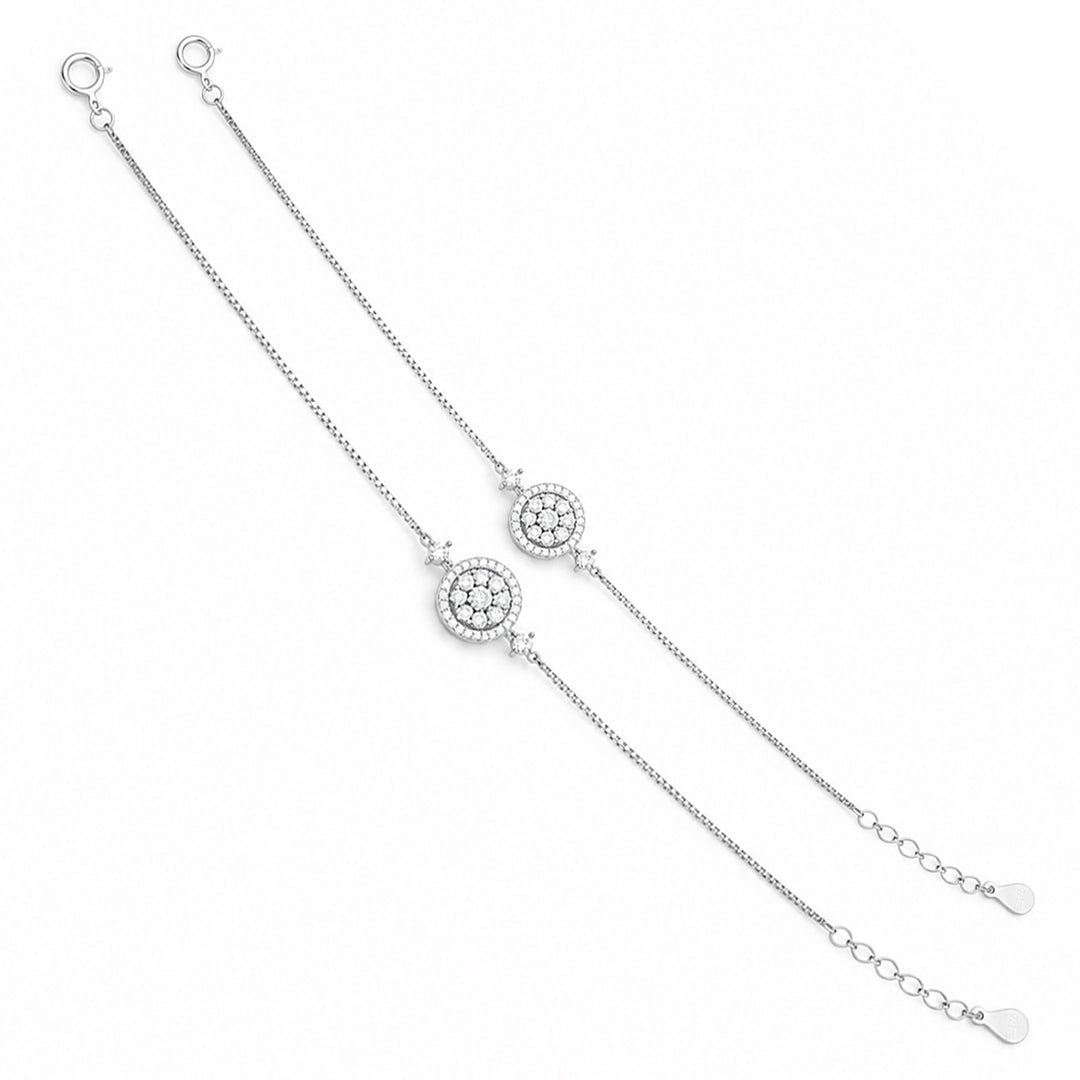 Silver Round Floral Crystal Anklets