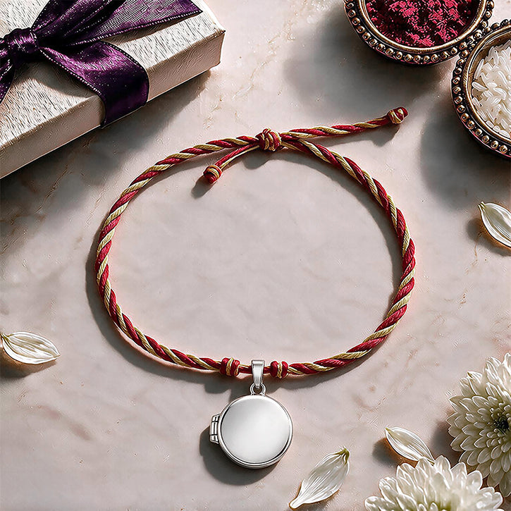 Silver Round Photo Locket Rakhi Pendant