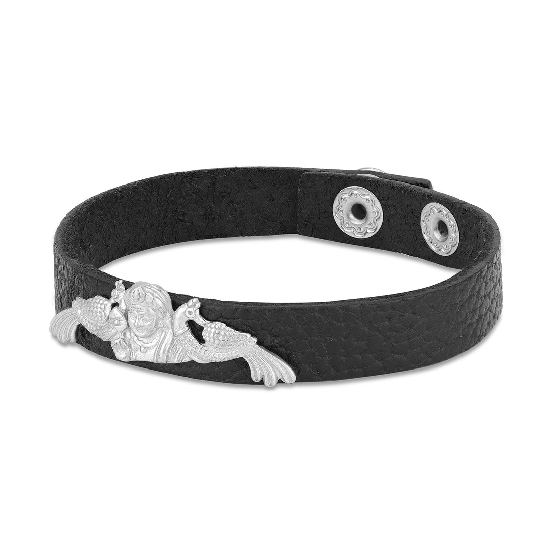 925 Silver Sacred Murugar Peacock Guardians Matte Black Strap Bracelet for Men