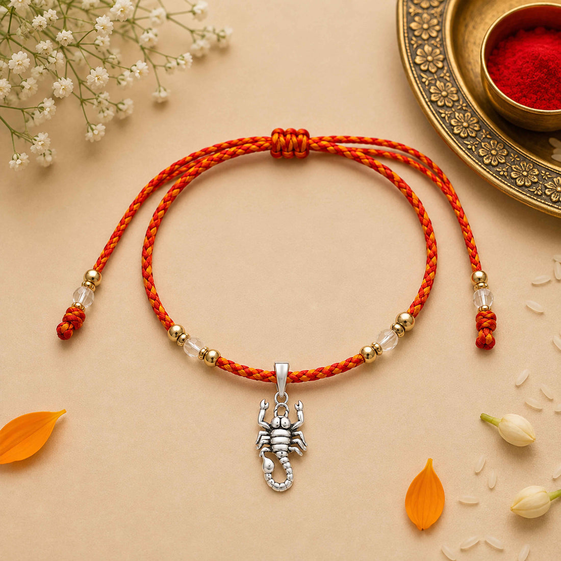 Silver Scorpion Zodiac Rakhi Pendant