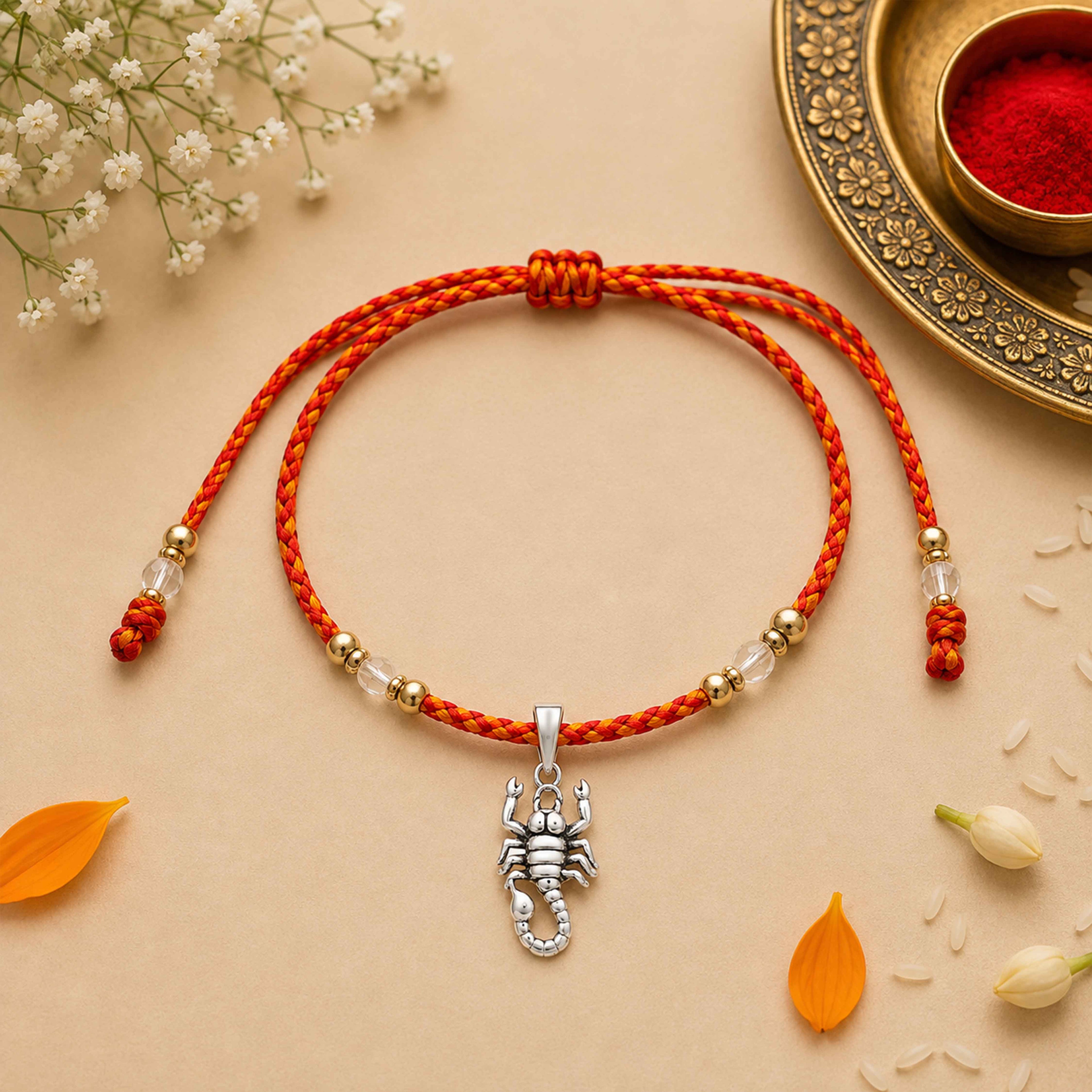 Silver Scorpion Zodiac Rakhi Pendant