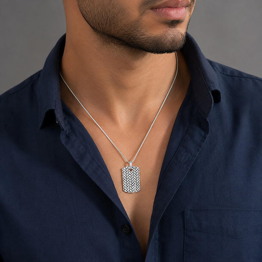 Silver TexturedWeave Dog Tag Rakhi Pendant