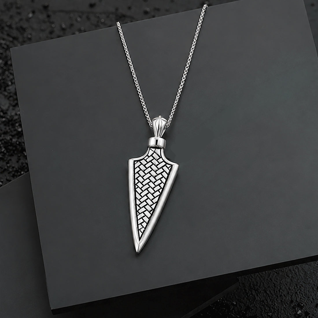 Silver Textured Weave Arrowhead Pendant