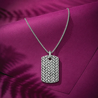 Silver Textured Weave Dog Tag Pendant