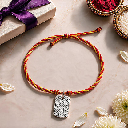 Silver Textured Weave Dog Tag Rakhi Pendant