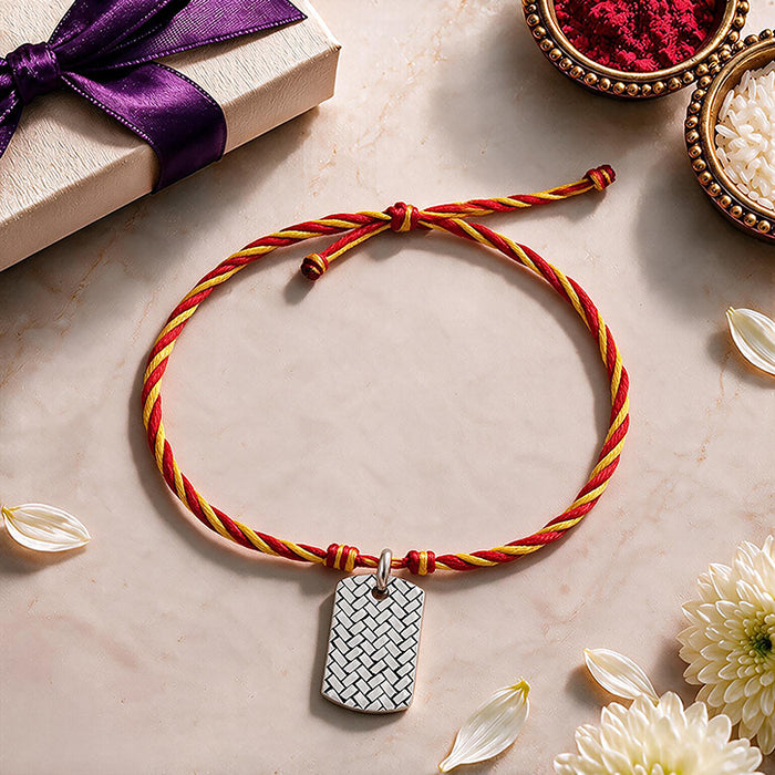 Silver Textured Weave Dog Tag Rakhi Pendant