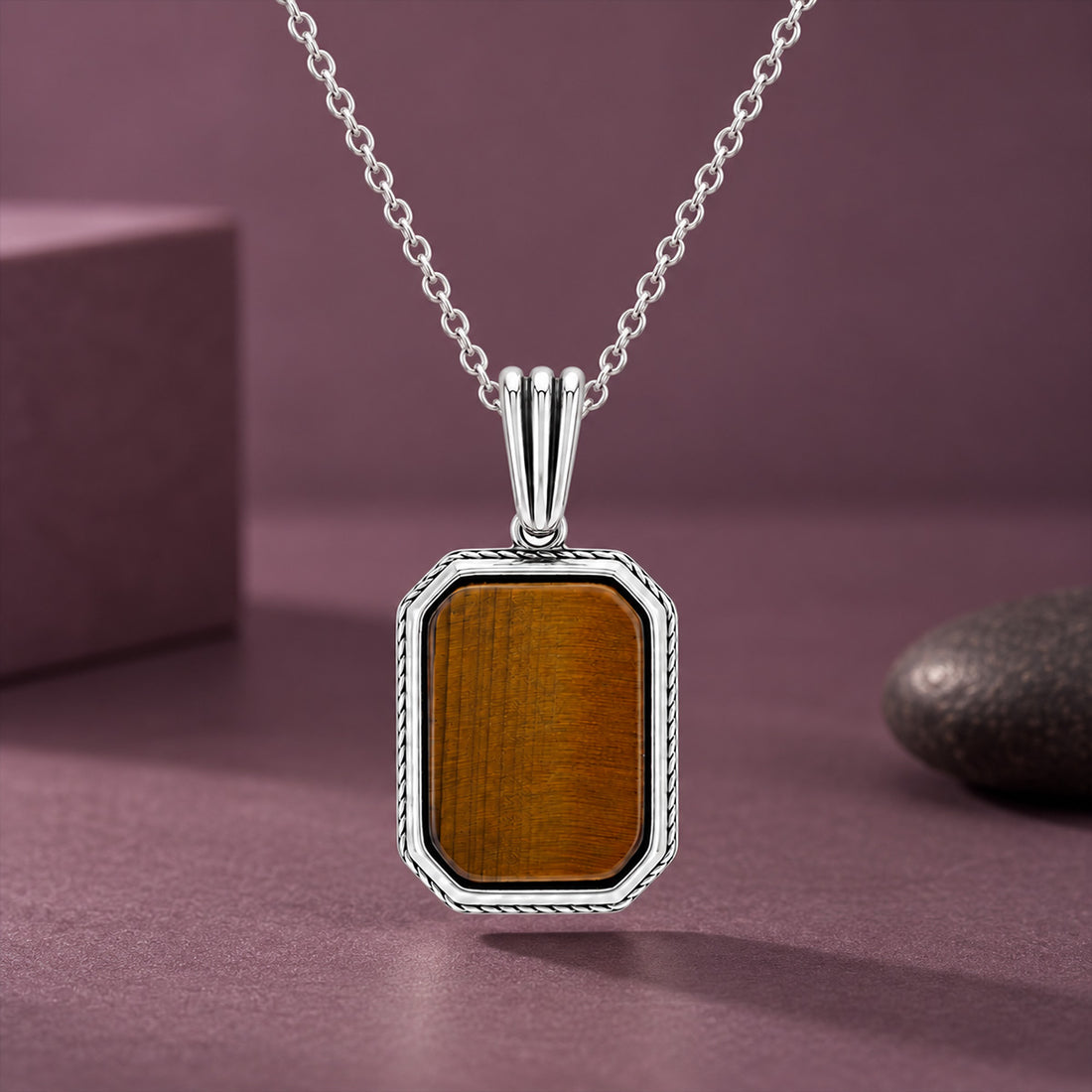 Silver Tiger Eye Gemstone Rakhi Pendant