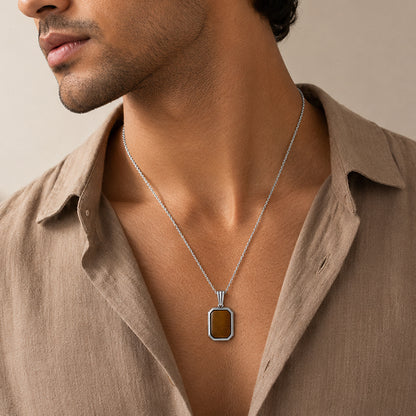 Silver Tiger Eye Gemstone Rakhi Pendant